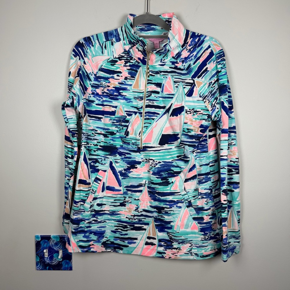 Lilly Pulitzer UPF 50+ Skipper Popover Pier Pressure Sweatshirt Sailboat Medium